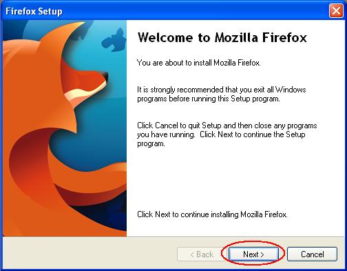 Firefox Setup Screen