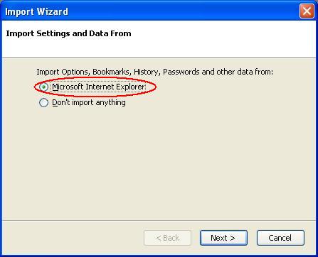 Firefox Import Wizard Screen