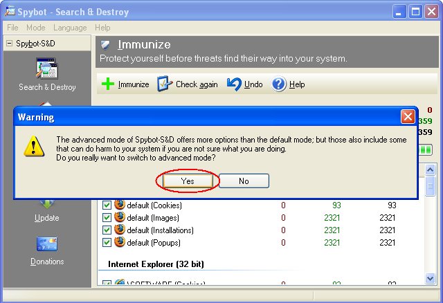 Spybot - Search & Destroy - Advanced Mode Warning