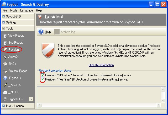 Spybot - Search & Destroy - Resident Screen