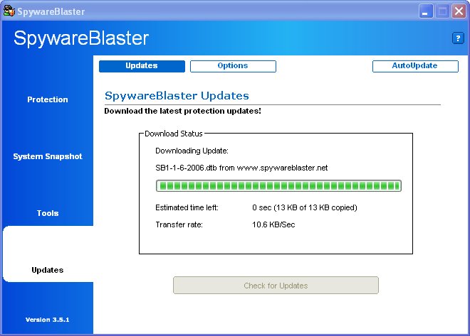 SpywareBlaster Update Progress Screen