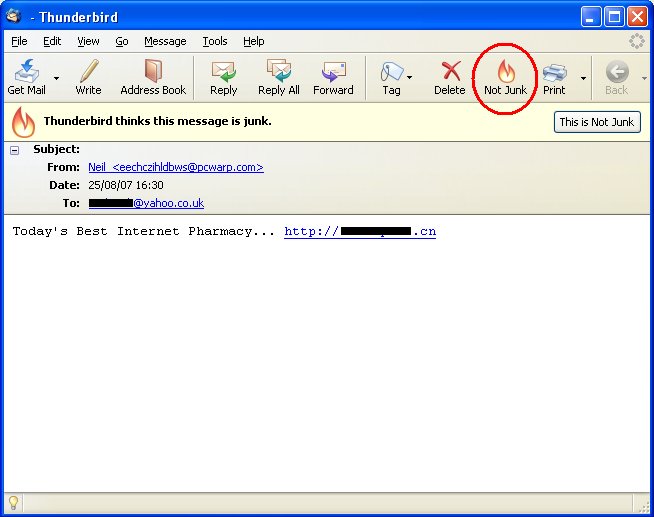 Thunderbird Junk Mail Example