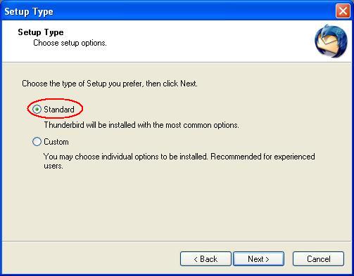 Thunderbird Setup Options Screen