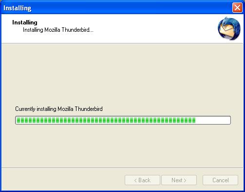 Thunderbird Setup Progress Screen