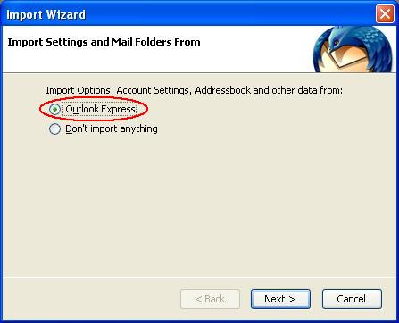 Thunderbird Import Wizard Screen