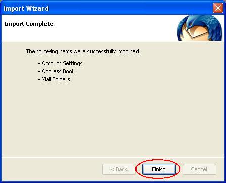 Thunderbird Import Success Screen